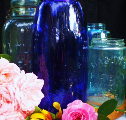 Four Blue Canning Jars
